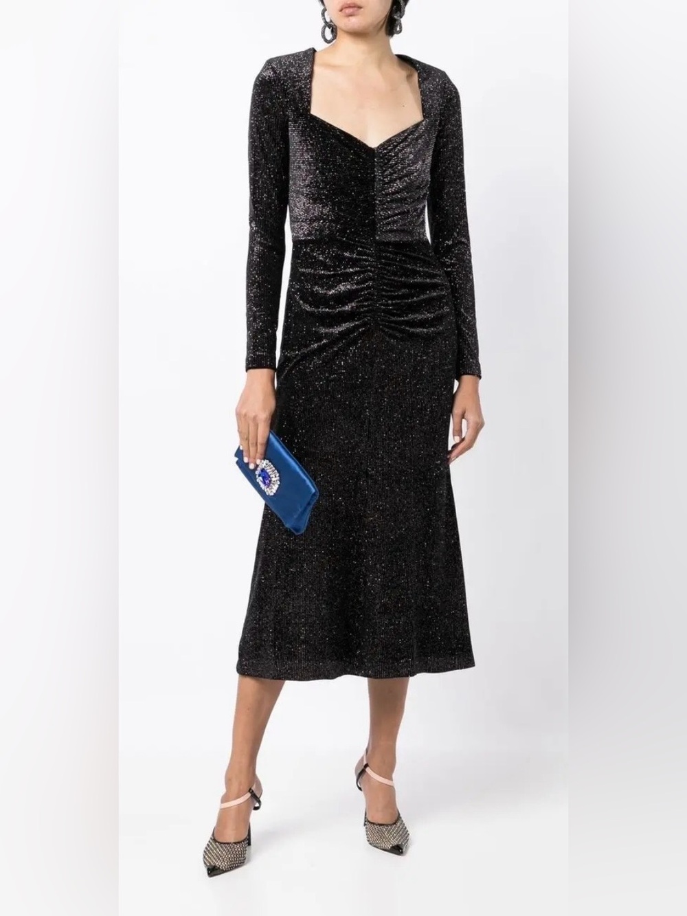 *Flawed RTR Rebecca Vallance Moon River Black Metallic MIDI Dress (0531)